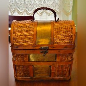 Antique woven chest with handles